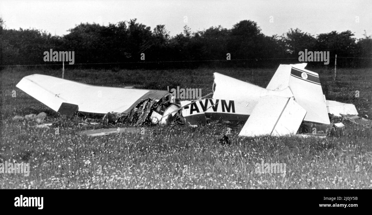Mr Richard Corker and his wife Nora, 65, were killed as they flew up to an air rally in Brunton, Northumberland. Their French Jodel two-seater light aircraft plunged into a field just short of the landing strip at Tugall Airfield, Brunton, Northumberland.    Circa: 30/07/1982 Stock Photo