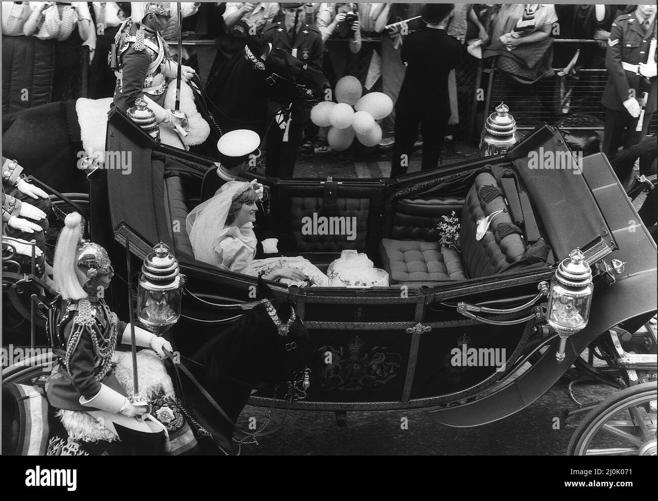 Prince Charles and Princess Diana drive along Fleet Street on their way to Buckingham Palace29th July 1981. Stock Photo