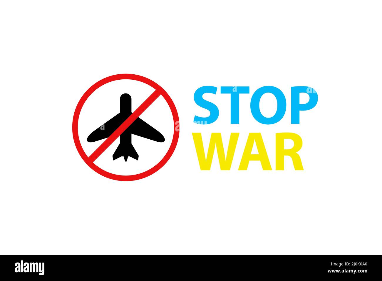 Close The Sky of Ukraine slogan. Protest against the war in Ukraine Red forbidding sign and military aircraft on white background isolation Stock Photo