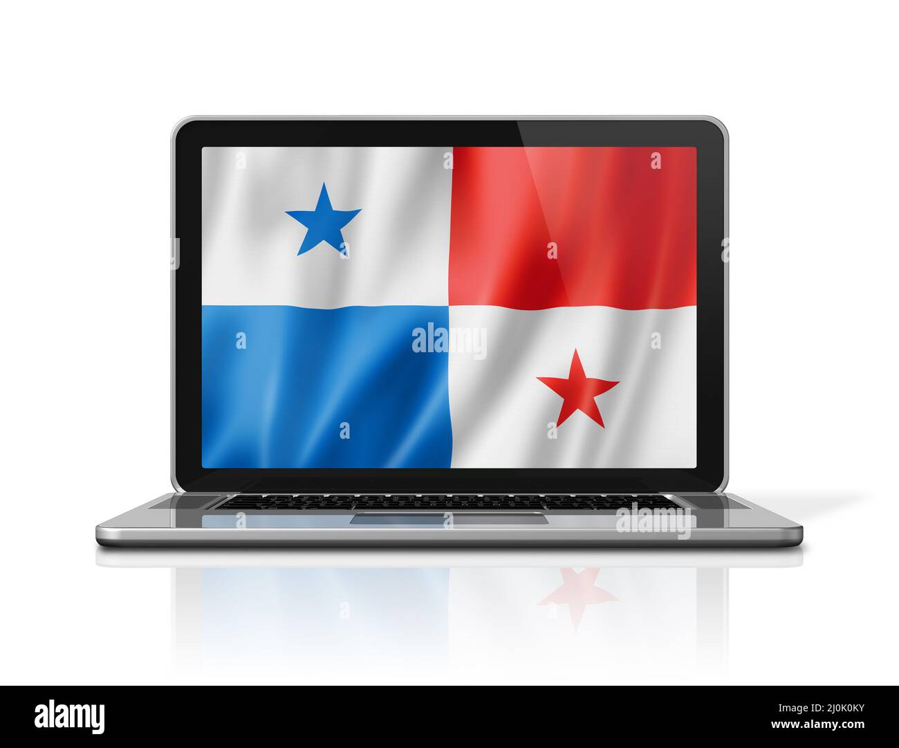 Panamanian flag on laptop screen isolated on white. 3D illustration Stock Photo