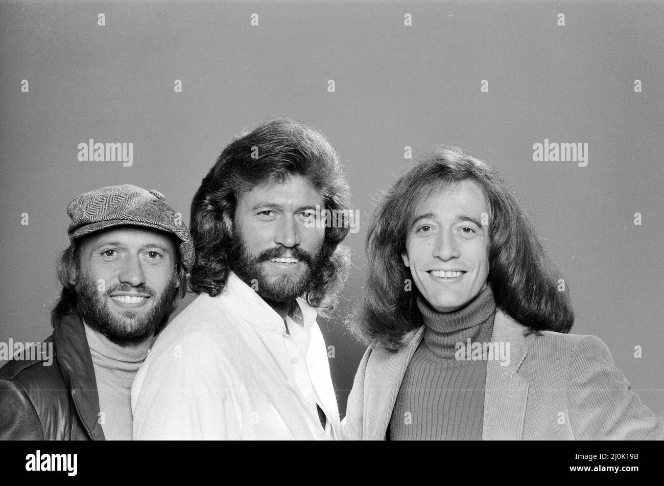The Bee Gees back in London 22nd November 1981.  From left to right:  Maurice Gibb Barry Gibb Robin Gibb *** Local Caption *** Singer Stock Photo