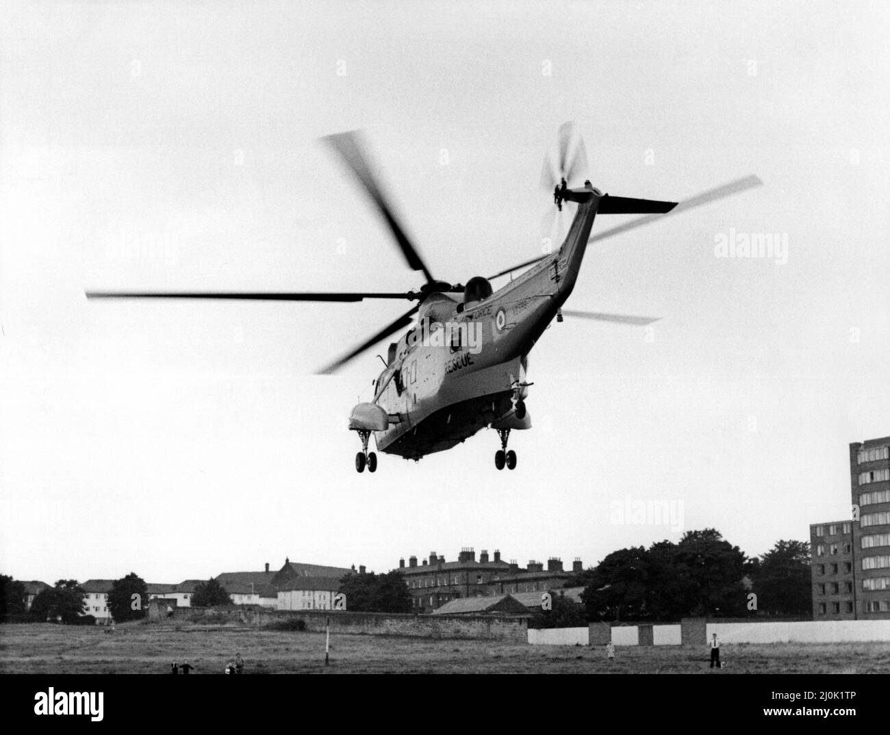 A RAF search and rescue Sea King helicopter from RAF Boulmer lands at