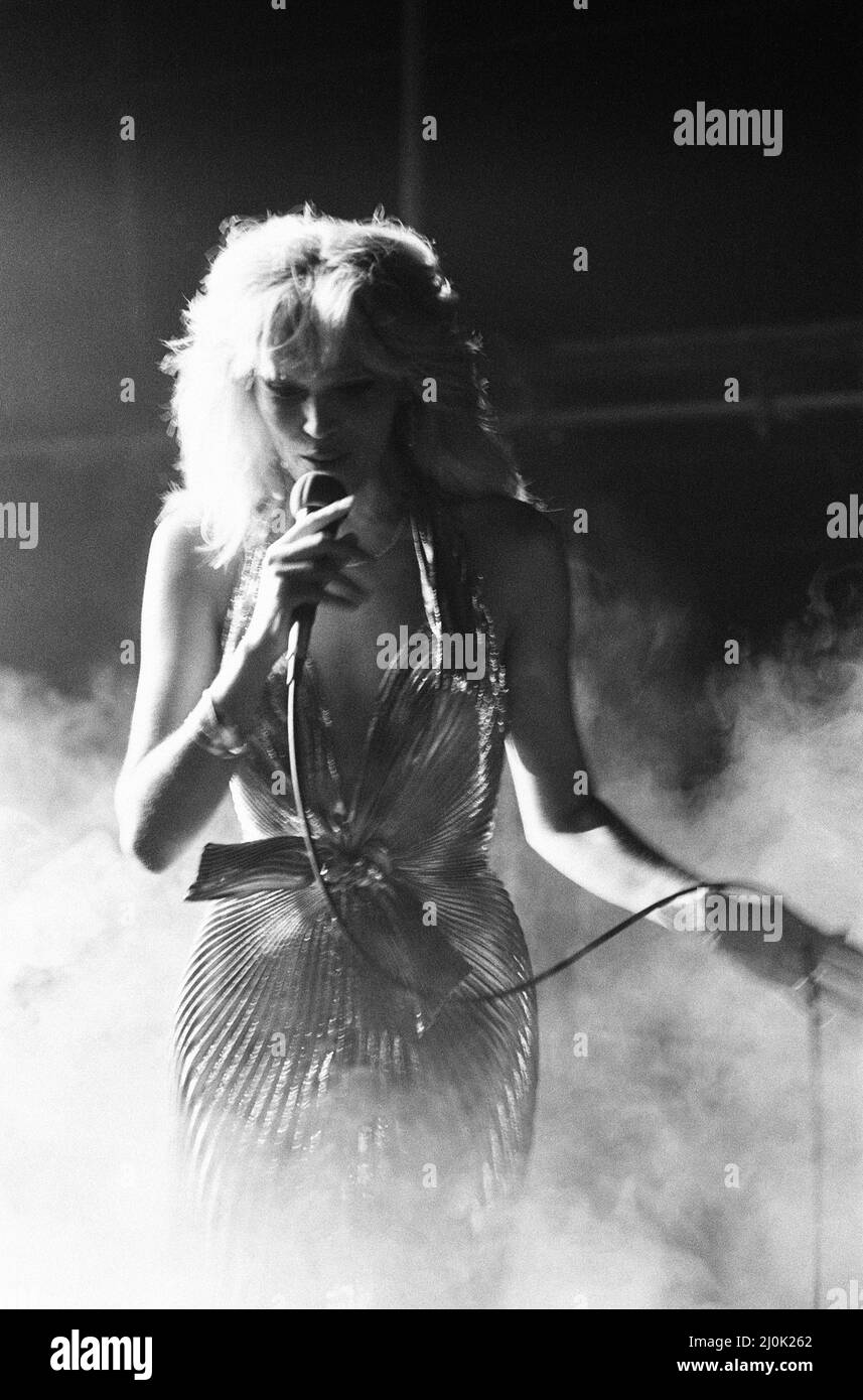 Amanda Lear, french singer in concert at Camden Palace, London, Wednesday 30th June 1982 Stock