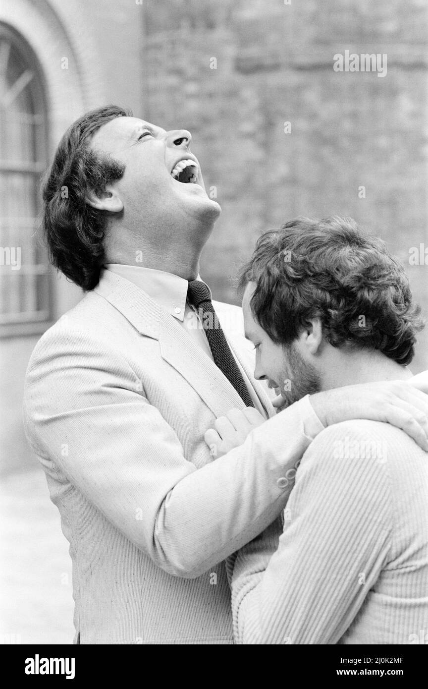 BBC Autumn Schedule Photo-call, 13th July 1981. Terry Wogan and Kenny Everett. Stock Photo