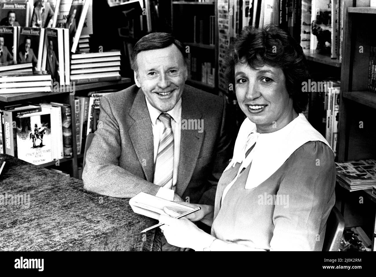 Radio presenter Jimmy Young with Sunday Sun Women's Editor, Maureen Cozens on 19th September 1982 Stock Photo