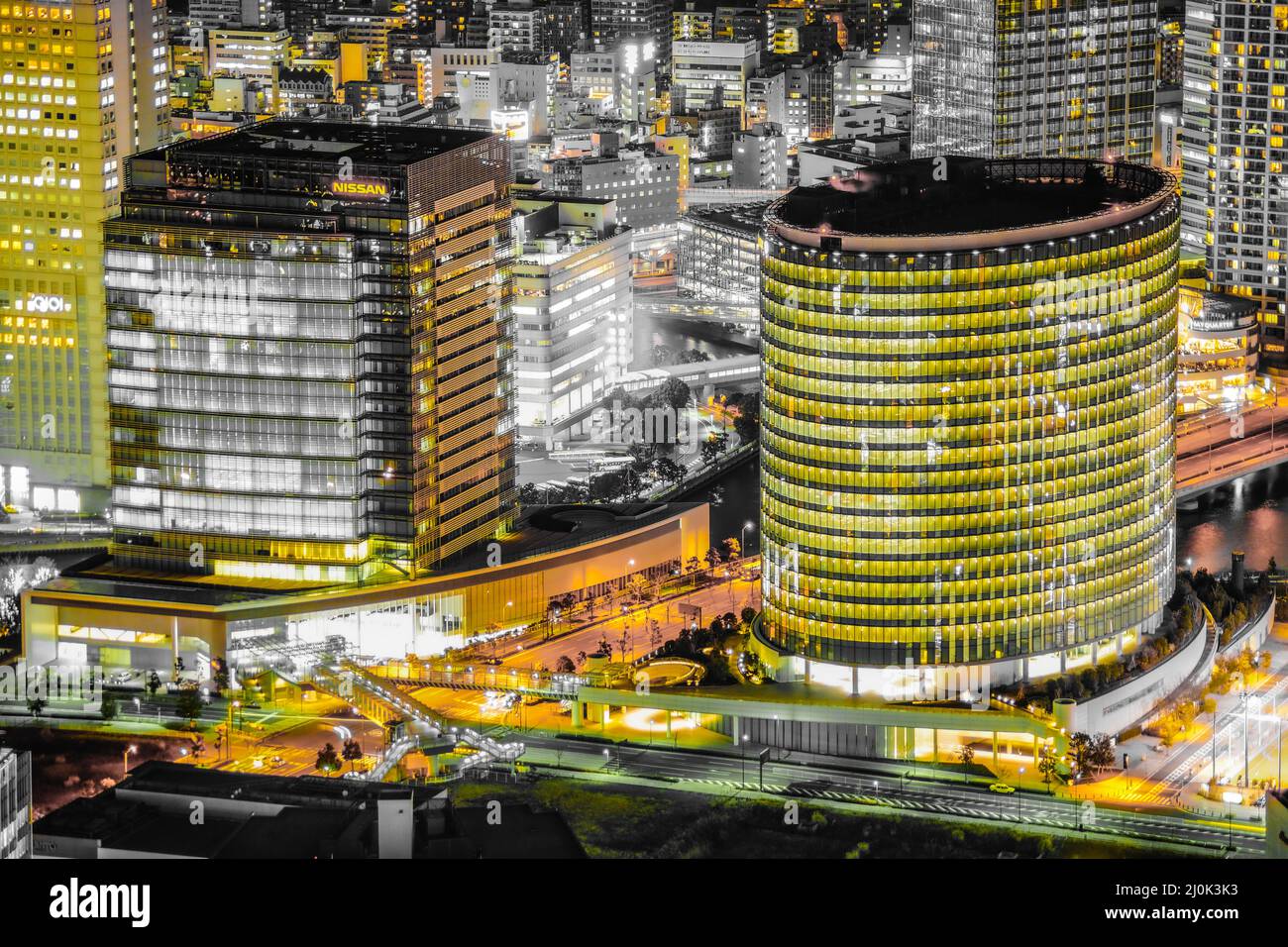 Yokohama night view (single-color processing: yellow) Stock Photo