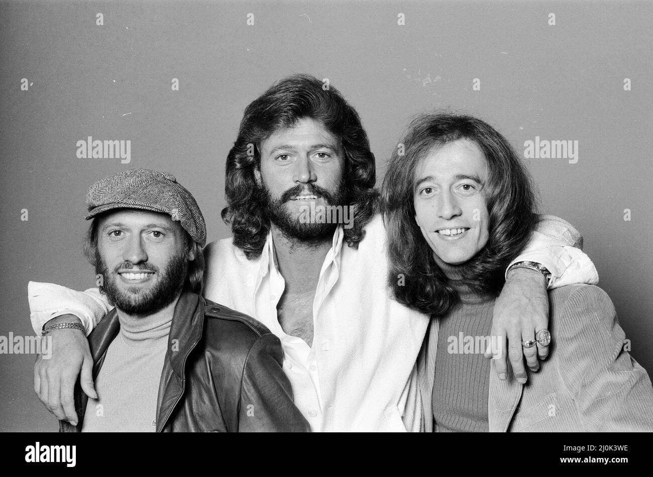 The Bee Gees back in London 22nd November 1981.  From left to right:  Maurice Gibb Barry Gibb Robin Gibb *** Local Caption *** Singer Stock Photo