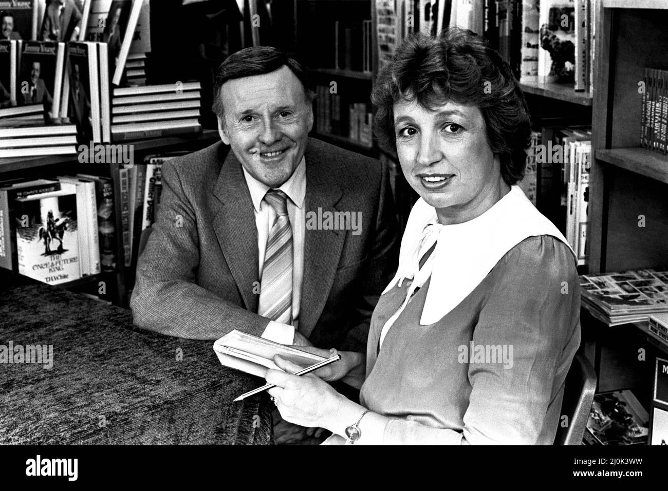 Radio presenter Jimmy Young with Sunday Sun Women's Editor, Maureen Cozens on 19th September 1982 Stock Photo