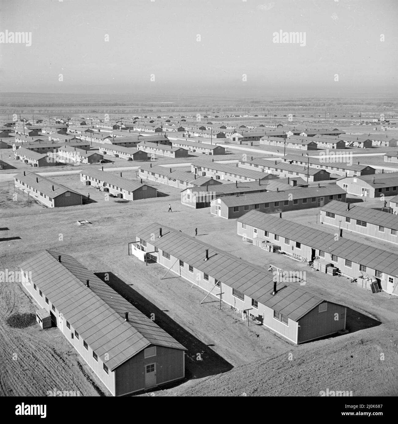 Aerial view of the Granada Relocation Center, an internment camp for Americans of Japanese descent during World War II, December 12, 1942 in Amache, Colorado. The site of Camp Amache was declared a National Historic Site by President Joe Biden on March 18, 2022. Stock Photo