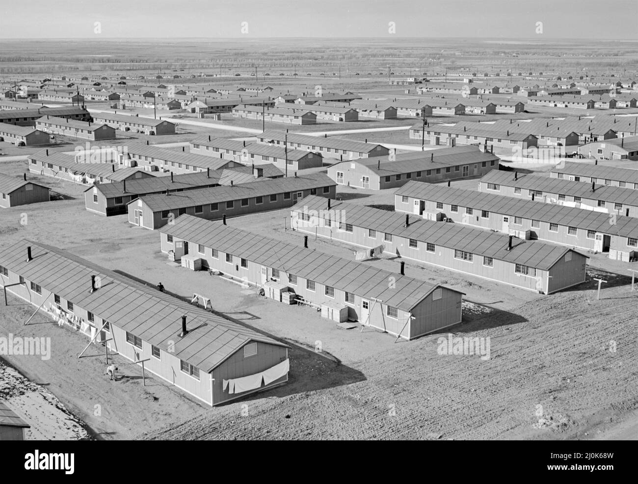 Aerial view of the Granada Relocation Center, an internment camp for Americans of Japanese descent during World War II, November 30, 1943 in Amache, Colorado. The site of Camp Amache was declared a National Historic Site by President Joe Biden on March 18, 2022. Stock Photo