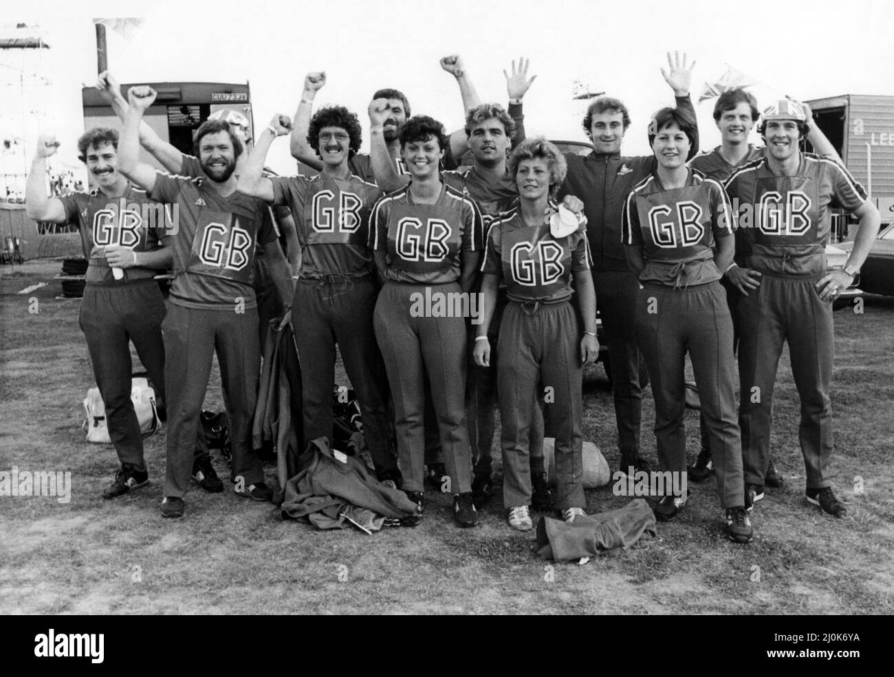 Television Programme BBC series It's a Knockout   The British heat of Jeux Sans Frontieres which is being held at Princess Anne Park in Washington, Tyne and Wear 25 August 1981 - The Sunderland team before going into action Stock Photo