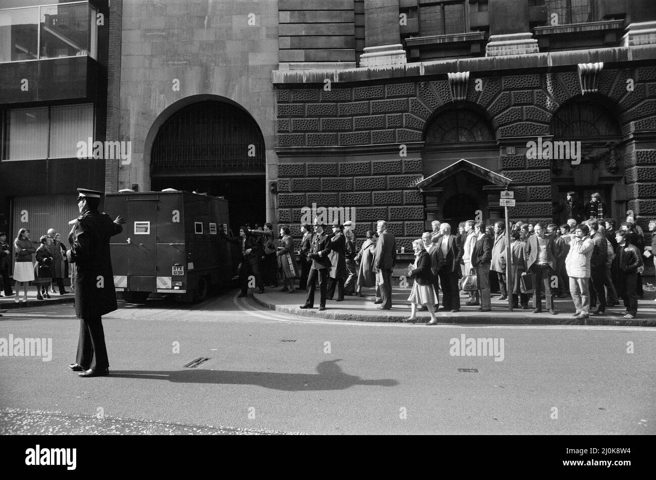 Scenes outside the Old Bailey during the trial of Peter Sutcliffe, the