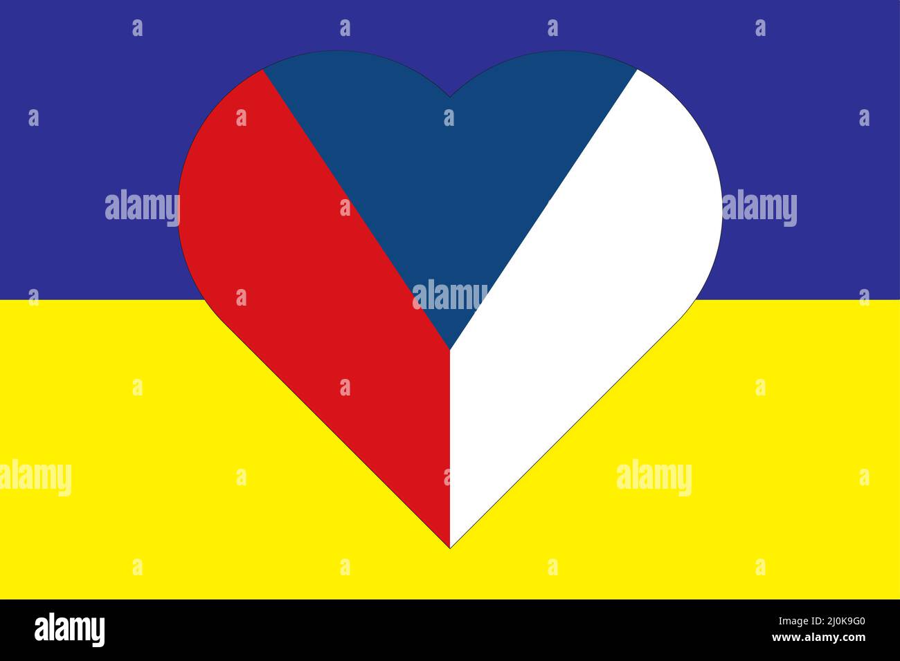 Heart painted in the colors of the flag of Czech republic on the flag of Ukraine. Illustration of a heart with the national symbol of Czech republic o Stock Photo