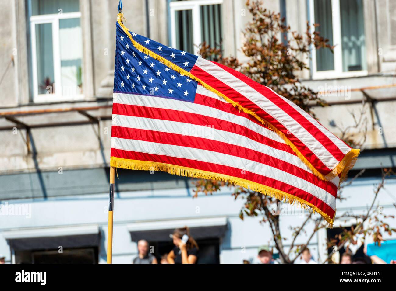 USA american flag on city street Stock Photo