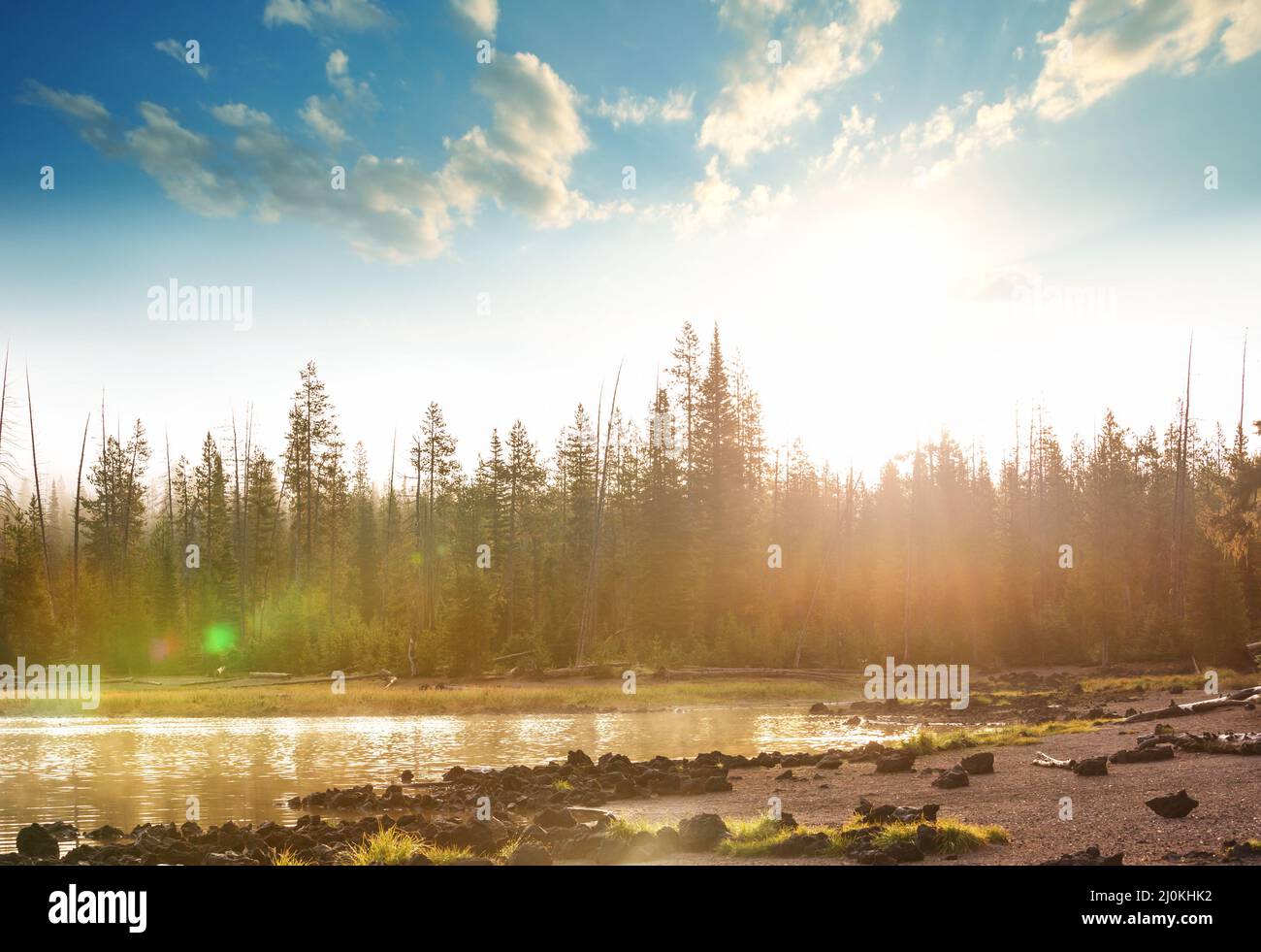Lake in the fog Stock Photo - Alamy