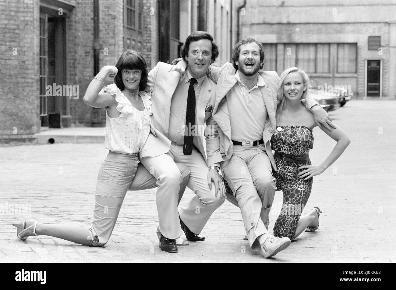 BBC Autumn Schedule Photo-call, 13th July 1981. Terry Wogan, Isla St Clair, Kenny Everett and Pamela Stephenson. Stock Photo
