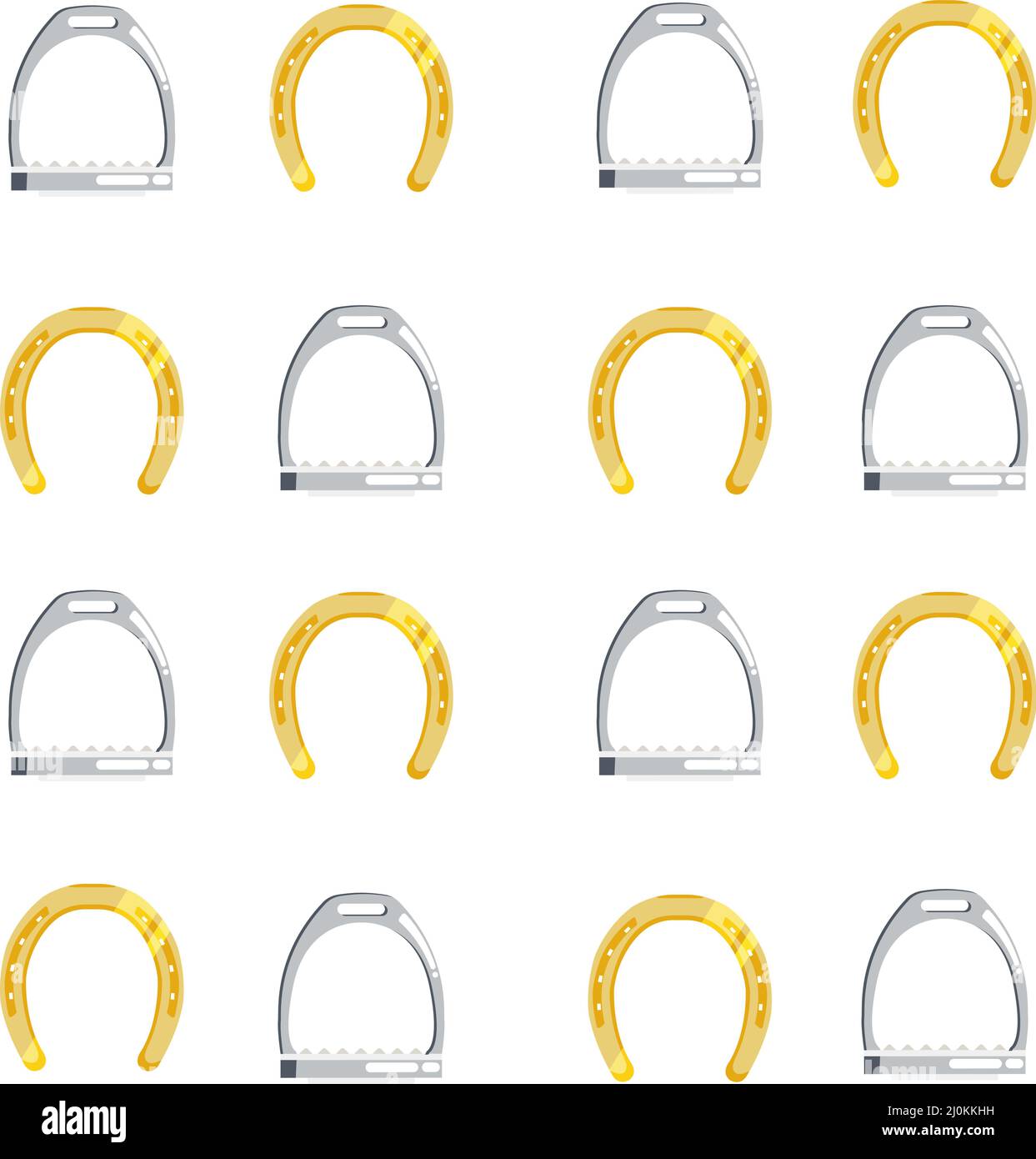 Flat vector seamless pattern of horseshoes and stirrups vector illustration Stock Vector