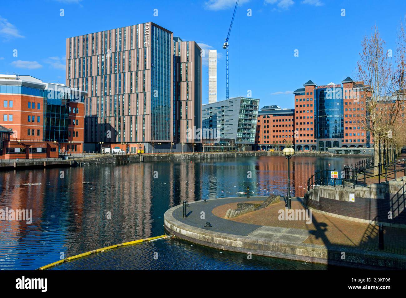 The Duet apartment blocks and the Anchorage office block, Erie Basin, Salford Quays, Manchester, UK Stock Photo