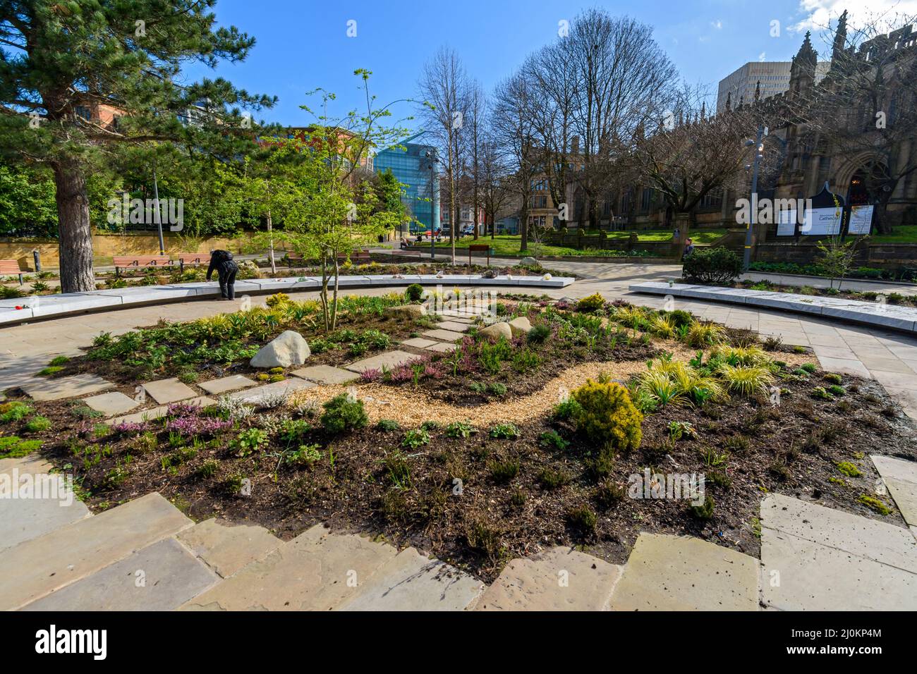 The Glade of Light Memorial Garden, Manchester, England, UK.  Commemorates the 22 victims of the Manchester Arena terrorist bombing of May 2017. Stock Photo