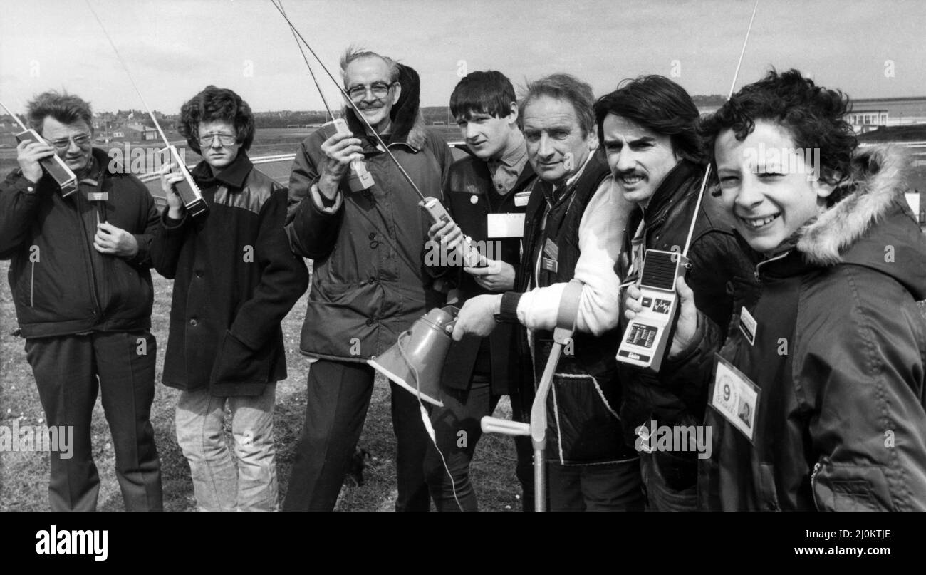 CB radio gathering in South Shields. Pictured, a group of CB Thames monitors who today will act as show marshals. Left to right, David Musk Smith, Nicholas Watson, Richard Freeman, Dave Douglas, Pal Lee, Steve Roberts, Nigel Marston. 1st May 1982. Stock Photo