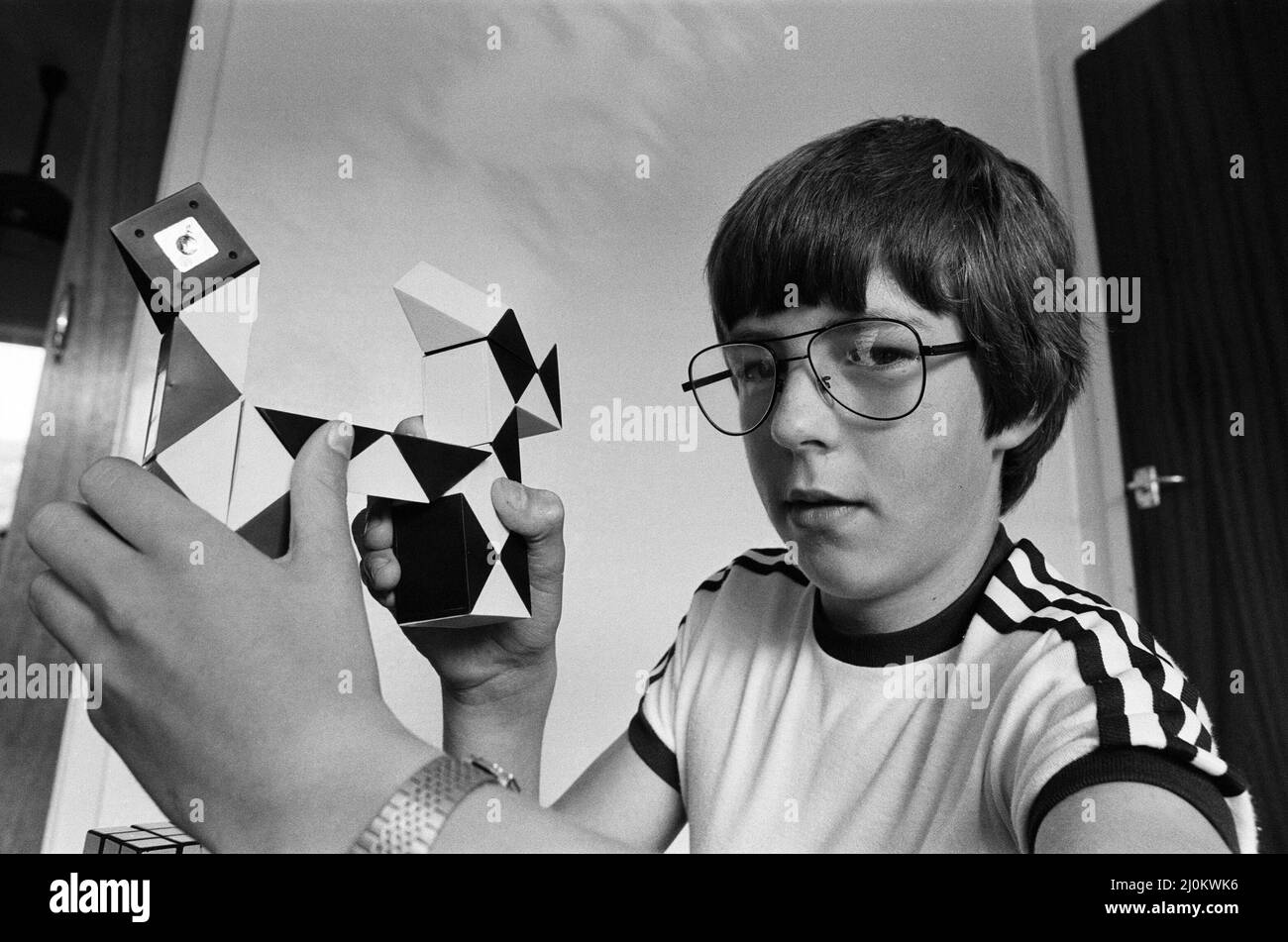 14 year old Terence Wilson of Deepdale near Preston, with his Rubik snake. 28th August 1981. Stock Photo