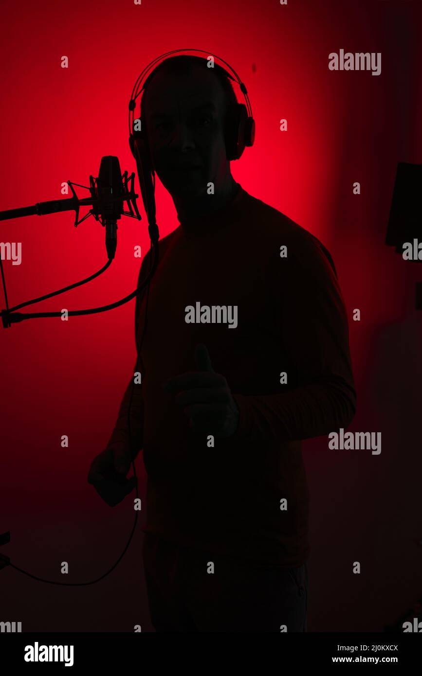 Voiceover actor studio microphone Stock Photo