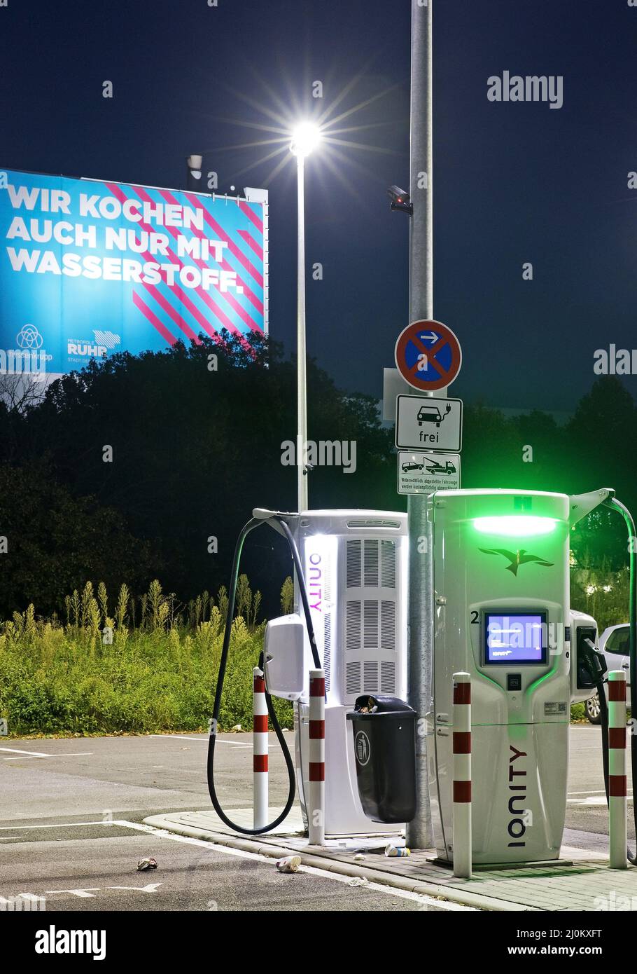 Charging station and large poster for climate steel at the ThyssenKrupp
