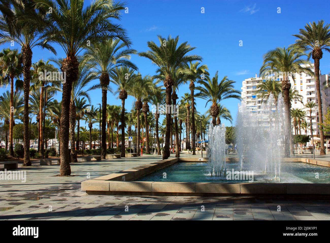 tourist fountain in the promenade of san antonio in summer in ibiza in balearic island Stock Photo