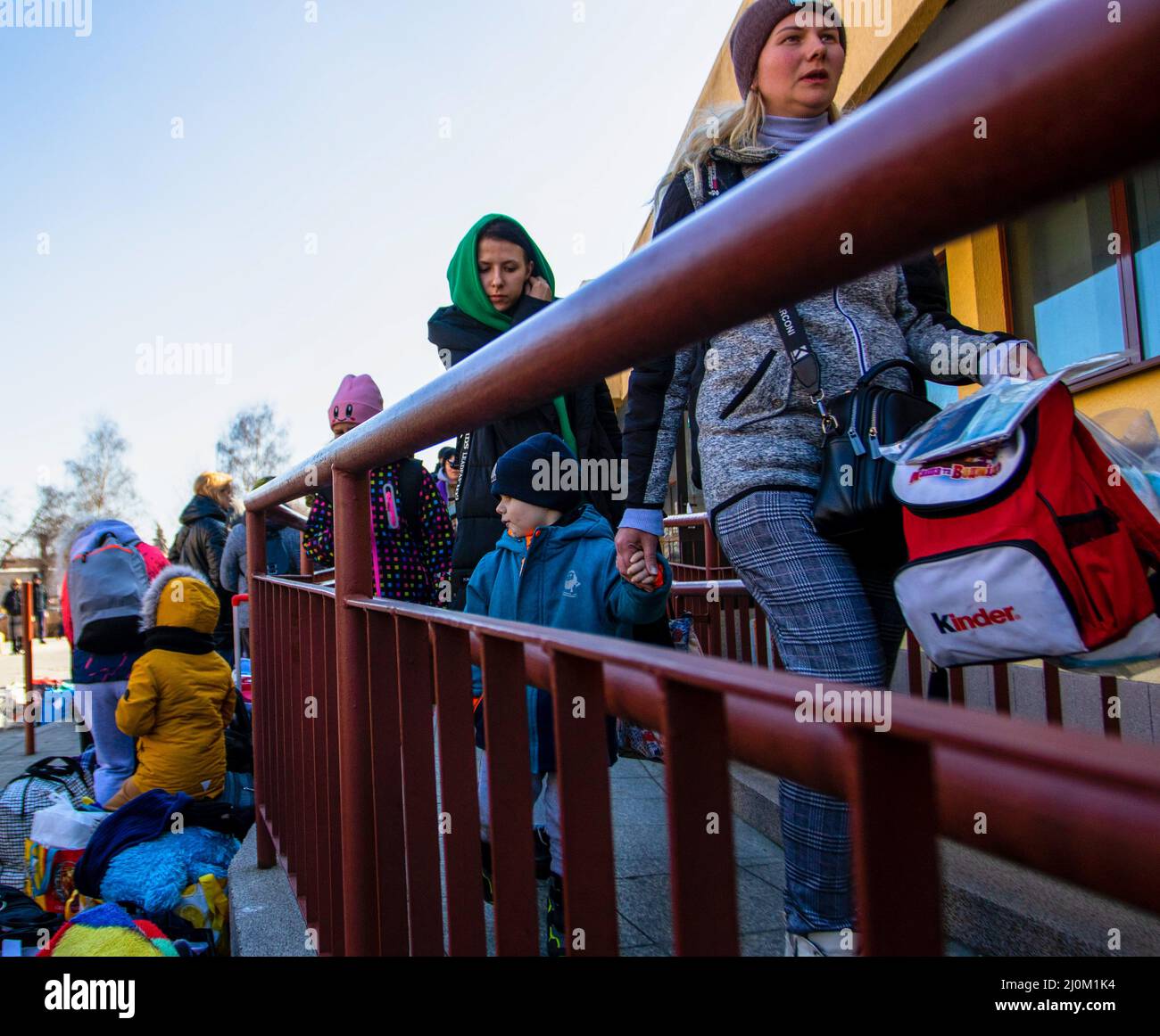 Przemysl, Poland. 19th Mar, 2022. People are seen boarding a train to Lviv. Ukrainians return to Ukraine from Poland by train. Some were returning after being unable to find resource in Poland others where going back to help their families. (Photo by Ty O'Neil/SOPA Images/Sipa USA) Credit: Sipa USA/Alamy Live News Stock Photo