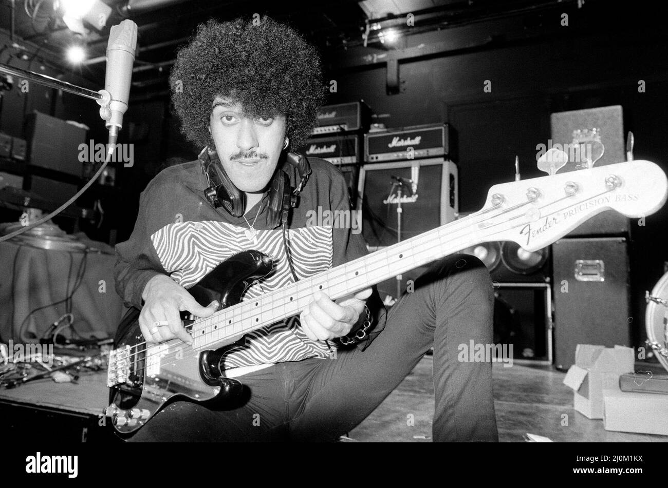 Phil Lynott of Thin Lizzy during a recording session for the groups new  album. Picture taken 27th September 1982 Stock Photo - Alamy