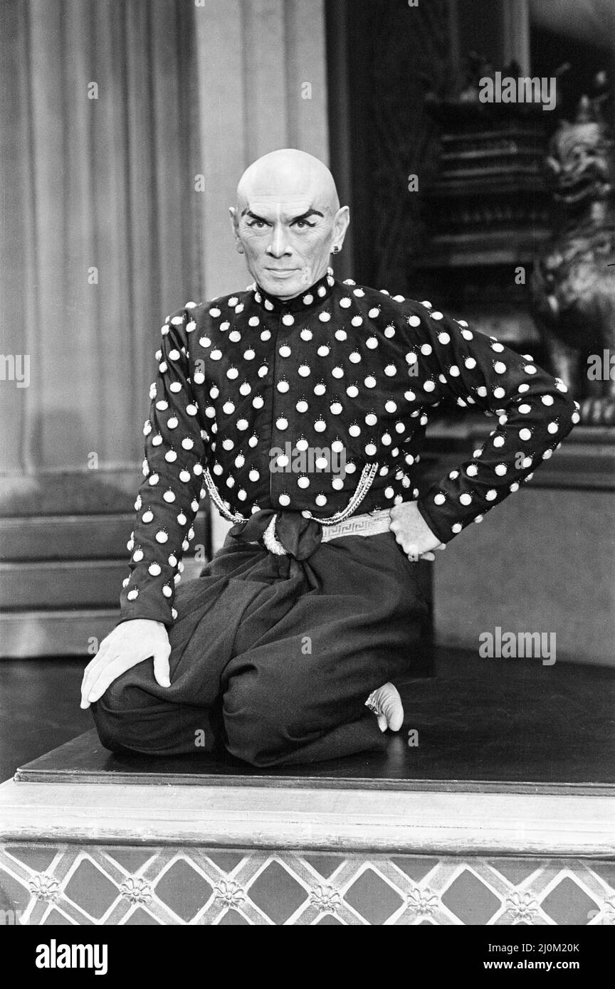 Yul Brynner, Actor at the London Palladium Theatre, 22nd August 1980. The King of Siam is in triumphant form these days, Actor Yul Brynner has clocked up his 3000th performance as the ruler in the hit musical, The King and I, but the imposing star with a reputationfor being hard to approach is staying tight-lipped about hit achievement. At the London Palladium, where the show has smashed box-office records, he merely said: 'It's been a long time'. Brynner bows out of the part next month. And no doubt he'll receive a Royal send off. Stock Photo
