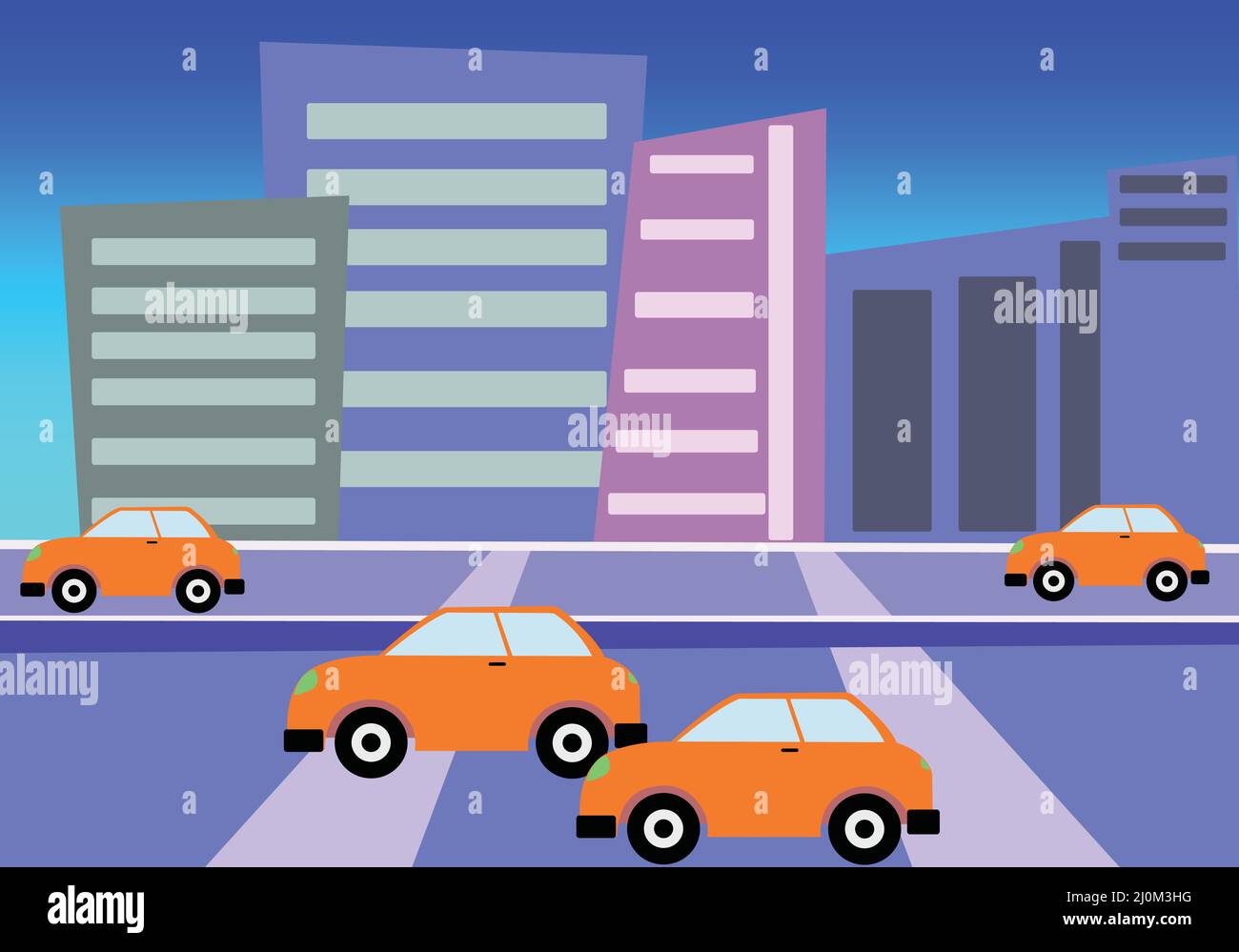 cartoon city street with Car. City Building beside the Highway Road. Ready for 2d Animation. Colorful Cartoon Animation Background. Stock Vector