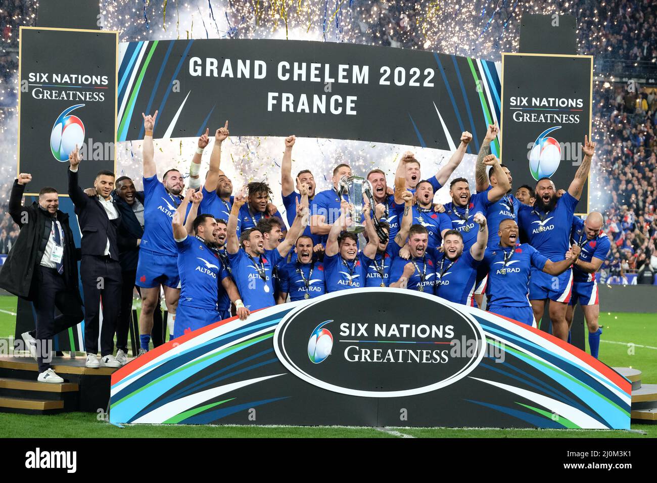 March 20, 2022, Saint Denis, Seine Saint Denis, France: The French team won the Guinness Six Nations Rugby tournament and the grand slam at the Stade de France - St Denis - France.France won 25:13 (Credit Image: © Pierre Stevenin/ZUMA Press Wire) Stock Photo