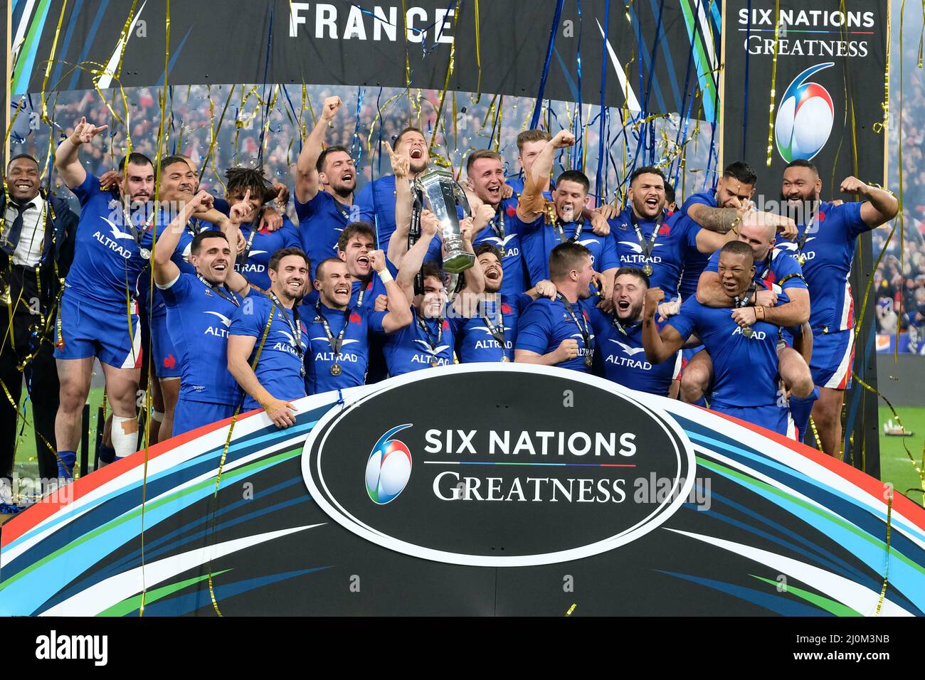 March 20, 2022, Saint Denis, Seine Saint Denis, France: The French team won the Guinness Six Nations Rugby tournament and the grand slam at the Stade de France - St Denis - France.France won 25:13 (Credit Image: © Pierre Stevenin/ZUMA Press Wire) Stock Photo