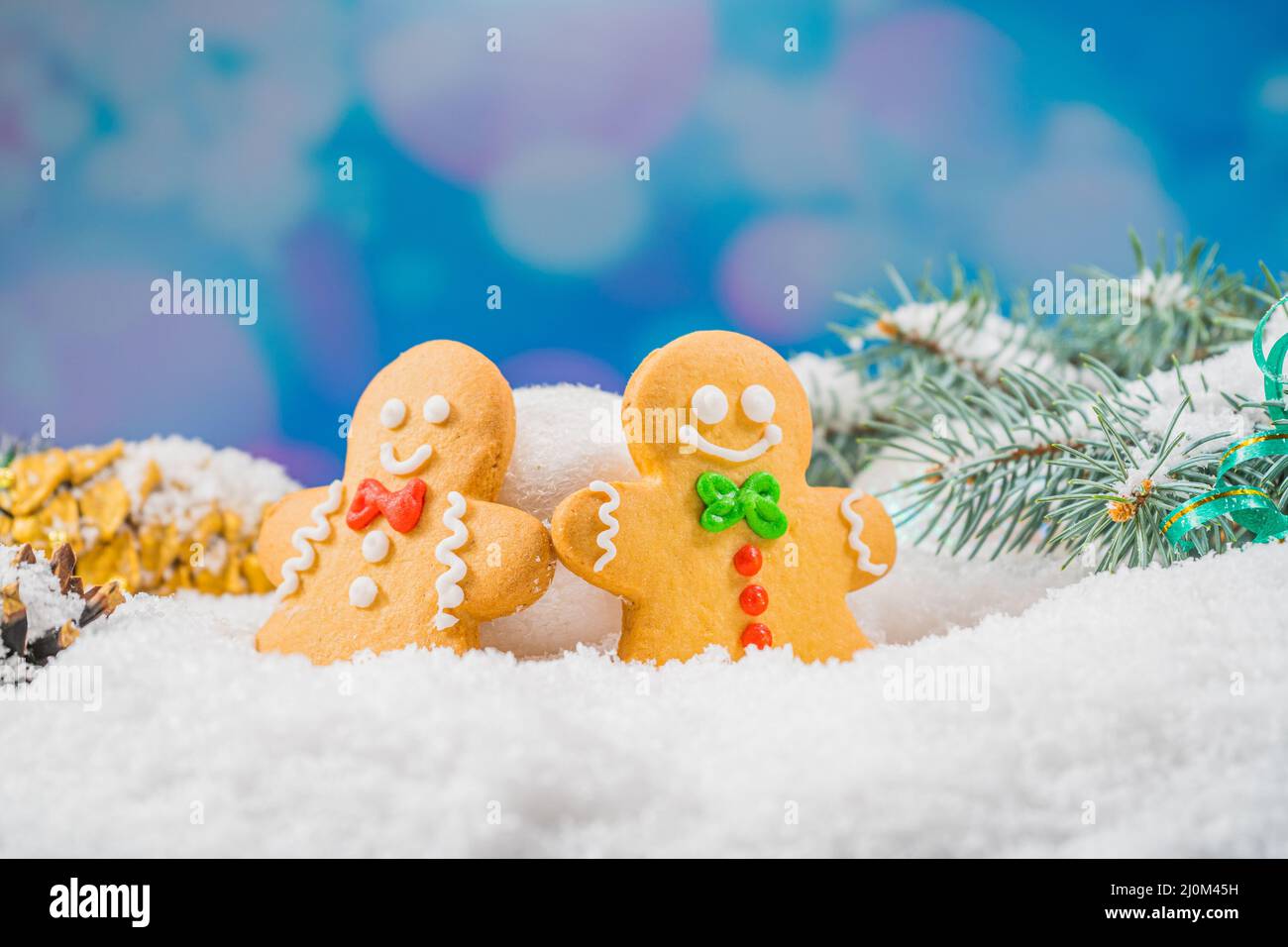Christmas background with gingerbread 2022. Holiday mood card. Family traditions, DIY, celebration concept. Festive background w Stock Photo