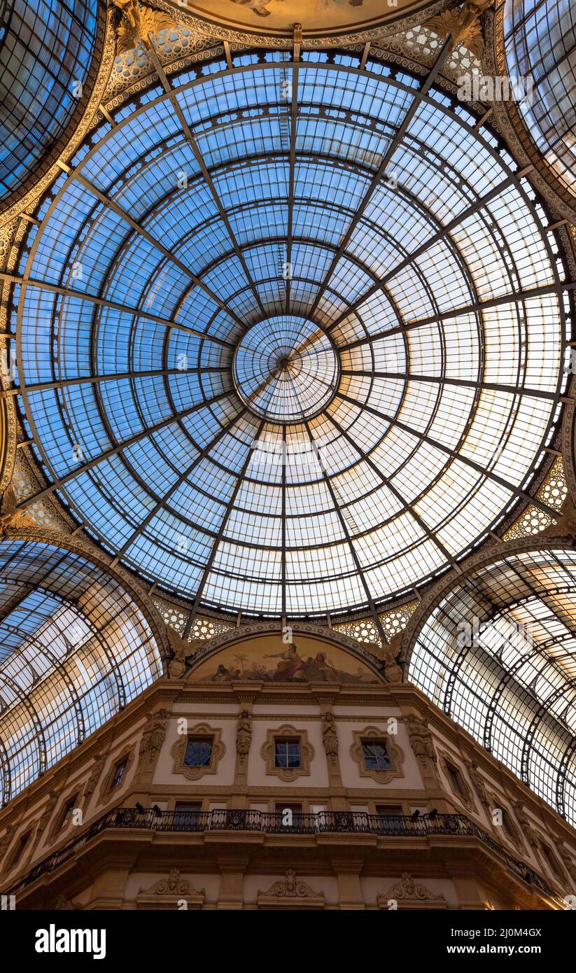 Architecture in Milan fashion Gallery, Italy. Dome roof architectural detail. Stock Photo