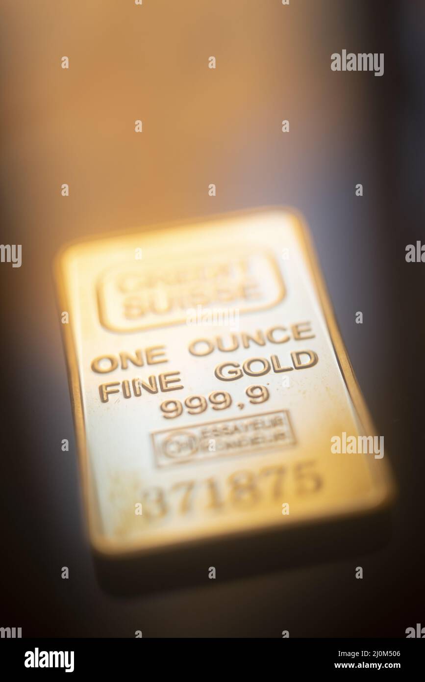 Gold bullion ingot bar Stock Photo Alamy