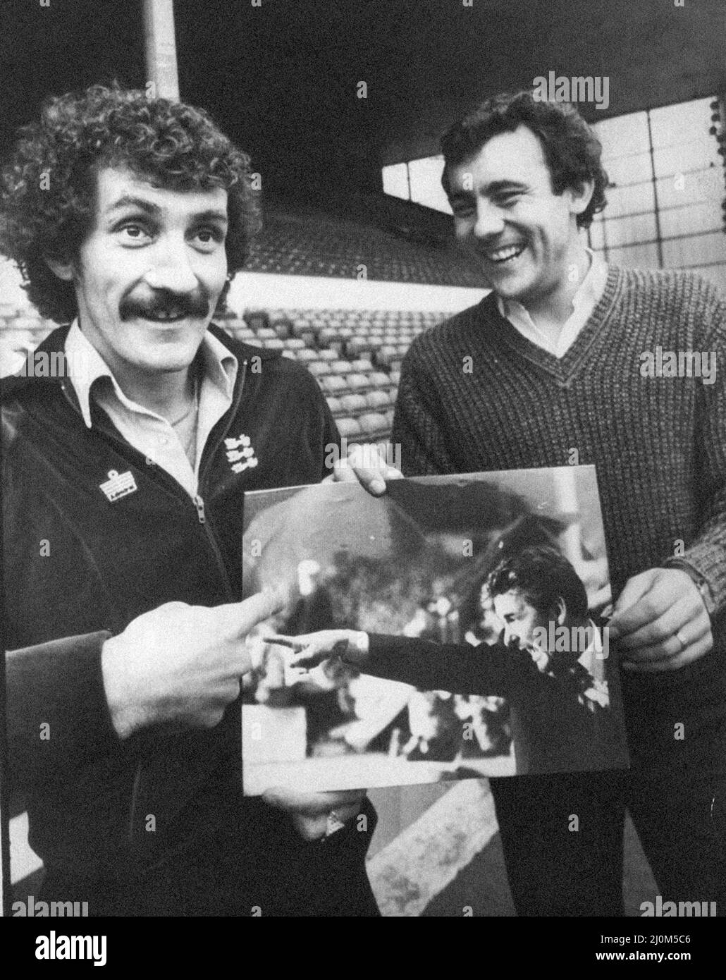 Terry McDermott and Ray Kennedy Liverpool midfielders, will be facing Brian Clough's Nottingham Forest in the FA Cup this Saturday (8th November), pictured at Anfield, 7th November 1980. Stock Photo