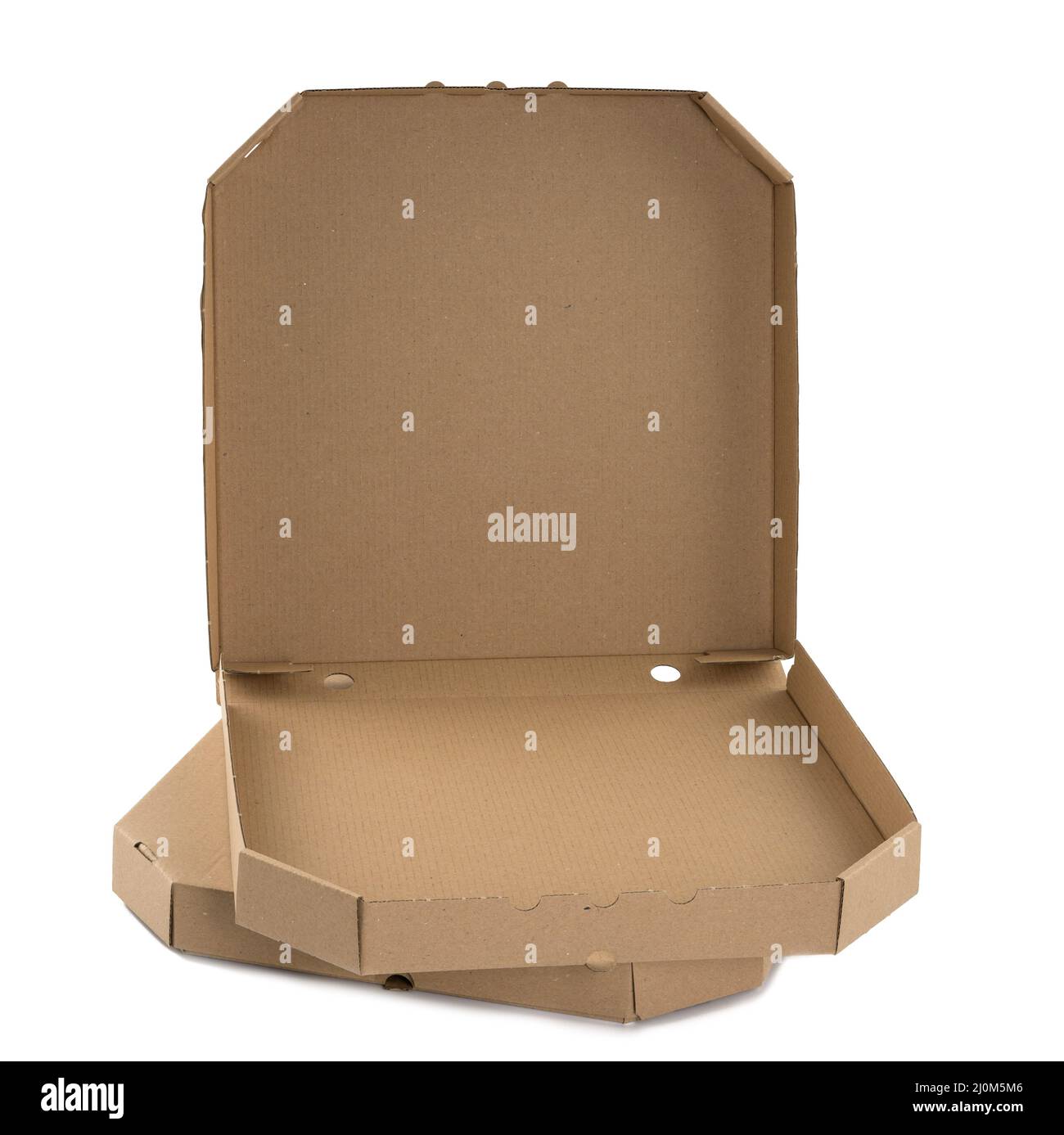 Blank brown open cardboard pizza paper box on white background. Packaging template Stock Photo