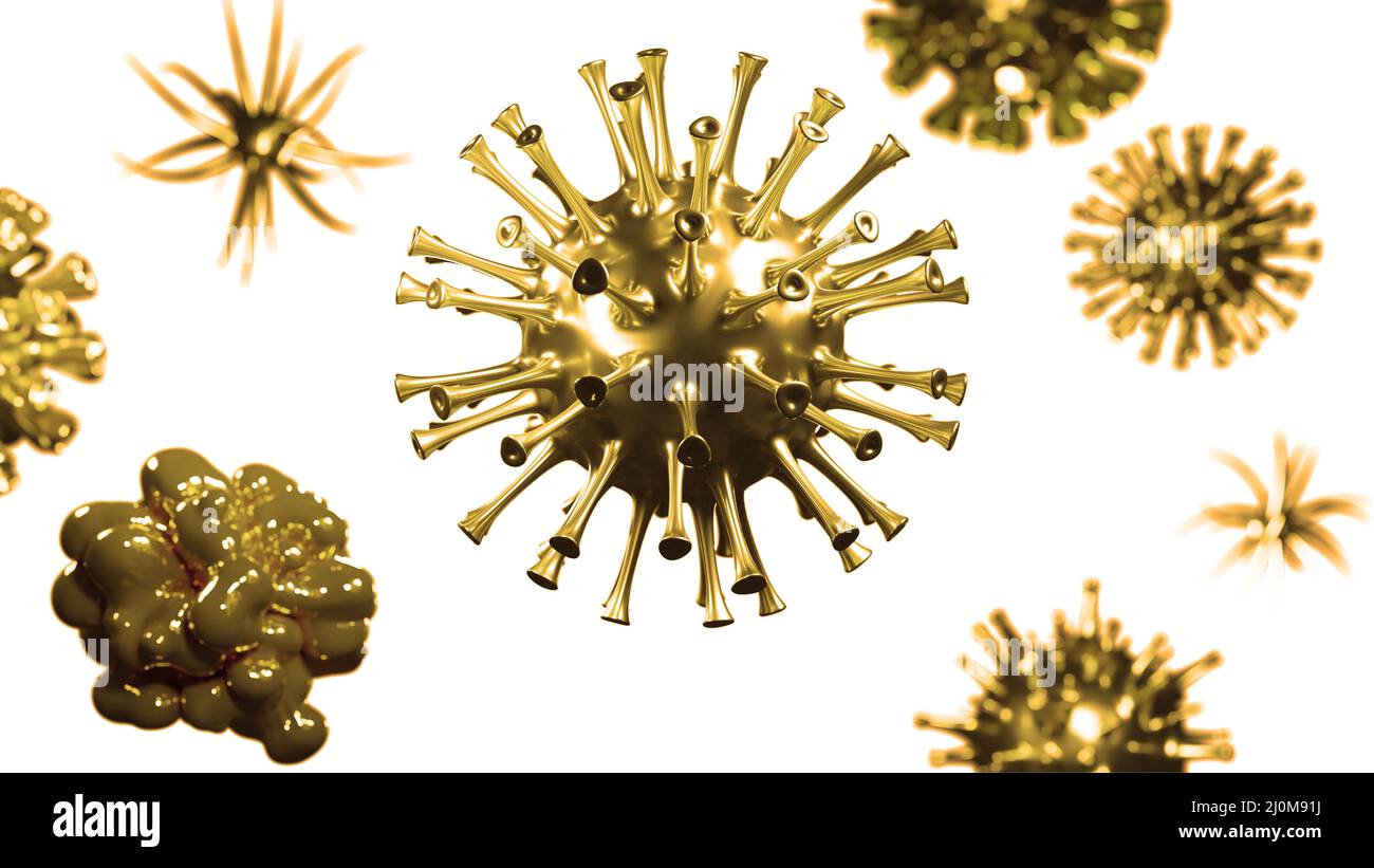 Coronavirus outbreak, microscopic view of influenza virus cells. 3D illustration Stock Photo