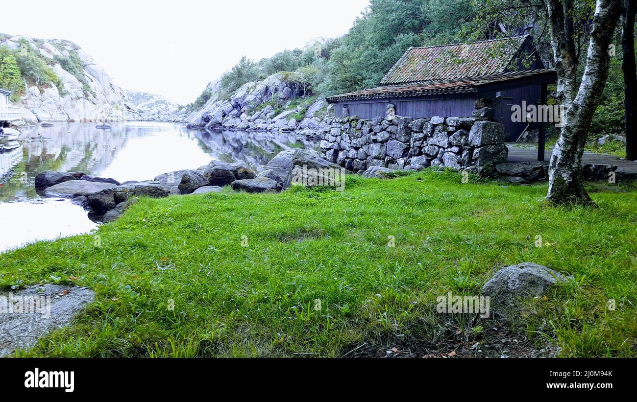 Old harbour in Norway Stock Photo