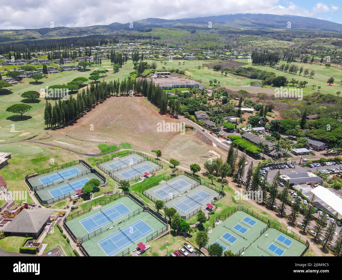 Aerial view of tennis court at the Kapalua coast in Maui, Hawaii Stock