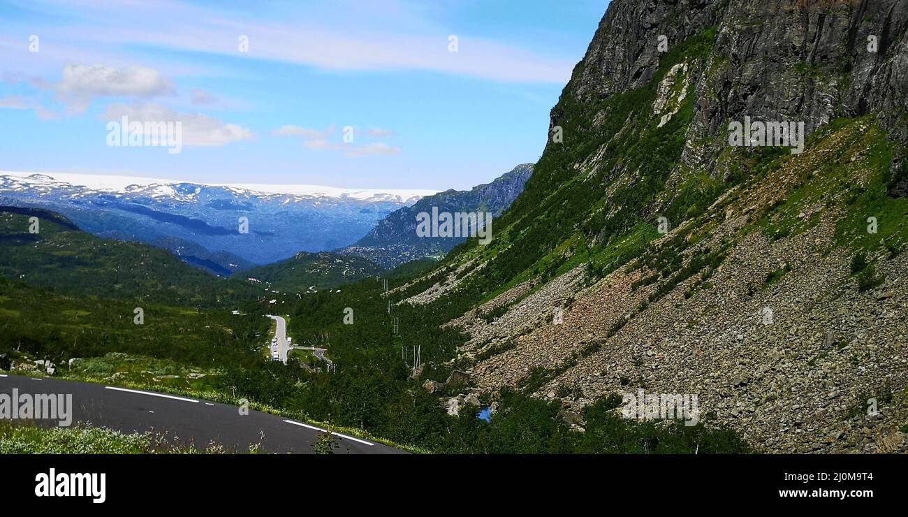 Riding a scenic old mountainroad on Ducatis (Gamle Haukeliveien) Stock Photo