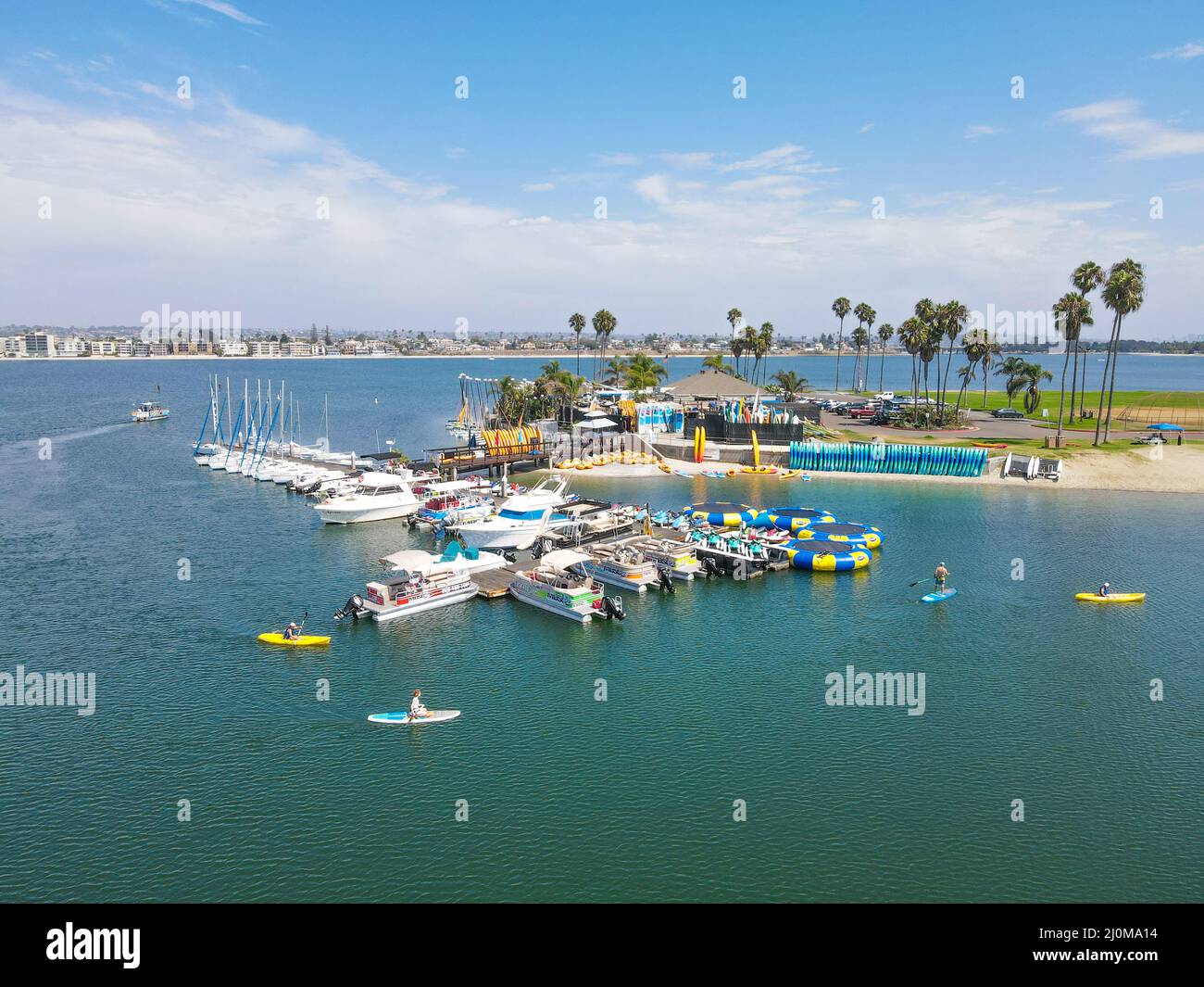 Aerial view of Mission Bay and water playground in San Diego 