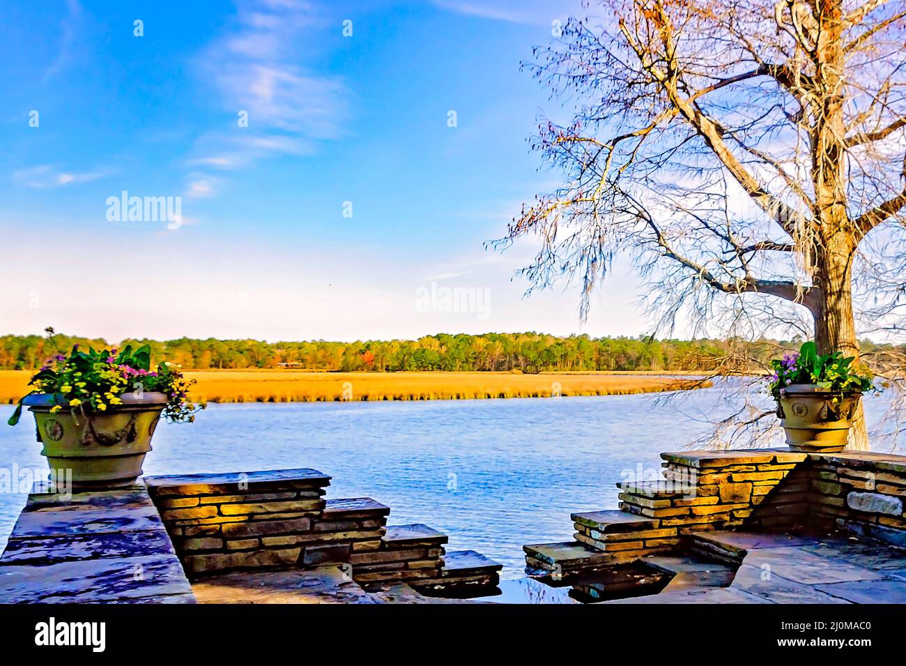 Fowl River is pictured from the South Terrace at Bellingrath Gardens ...