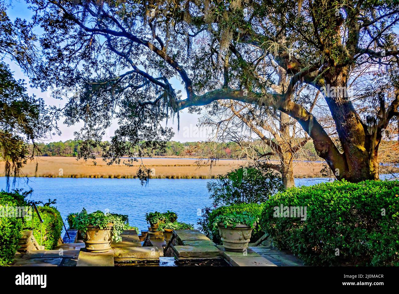 Fowl River is pictured from the South Terrace at Bellingrath Gardens