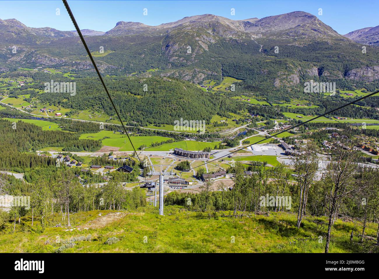 Ski lift panorama Norway, Hemsedal Skicenter in Hemsedalis, Viken. Stock Photo
