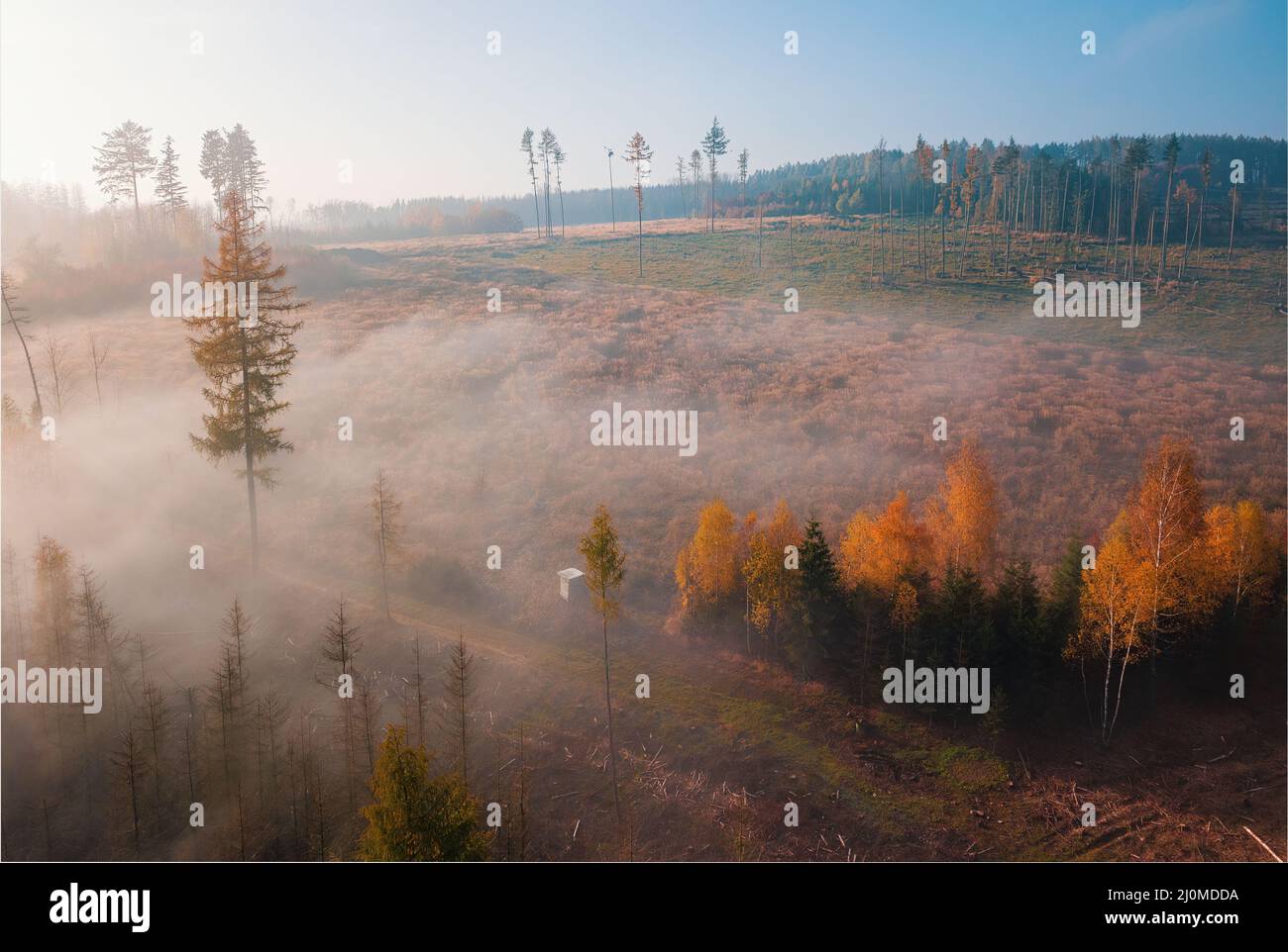 Aerial view of autumn countryside, traditional fall landscape in centra Europe Stock Photo