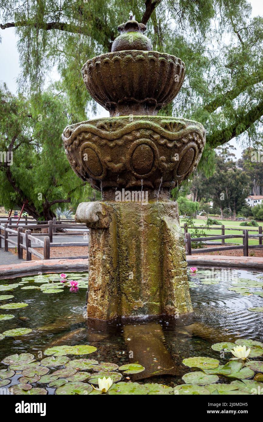 SANTA BARBARA, CALIFORNIA, USA - AUGUST 10 : Fountain in a lily pond in Santa Barbara, California, USA on August 10, 2011 Stock Photo