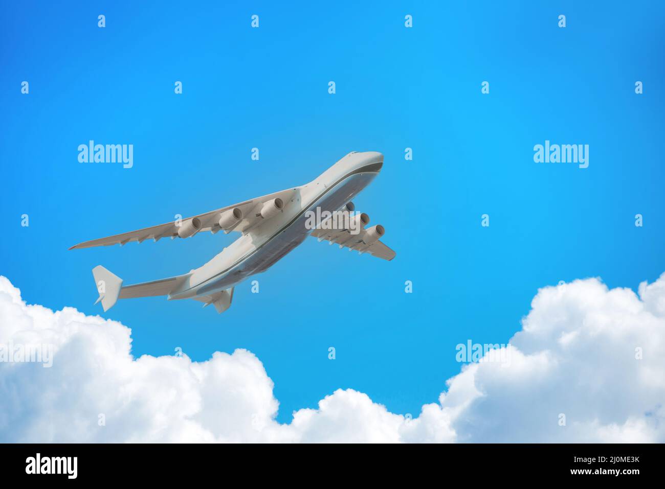 Plane flight jet on blue sky Stock Photo